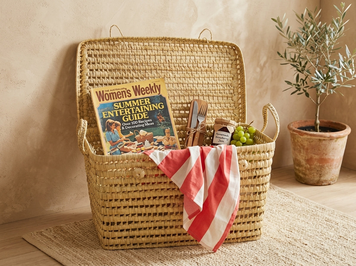 Agafay Souk Palm Leaf Lidded Storage Basket