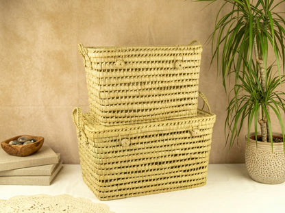 Agafay Souk Palm Leaf Lidded Storage Basket