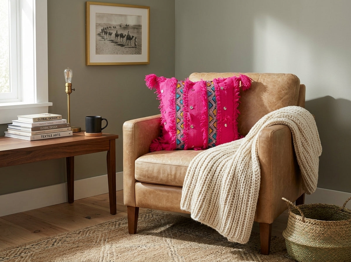 Pink Handira Pillow Cover