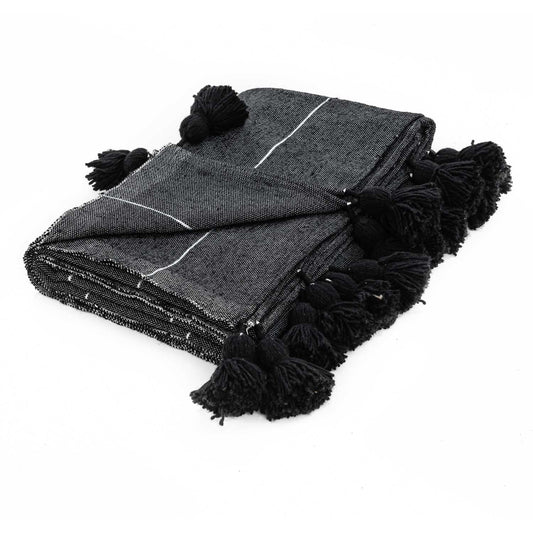Agafay Souk Pom Pom Blanket Black