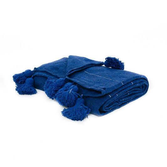 Agafay Souk Pom Pom Blanket Blue