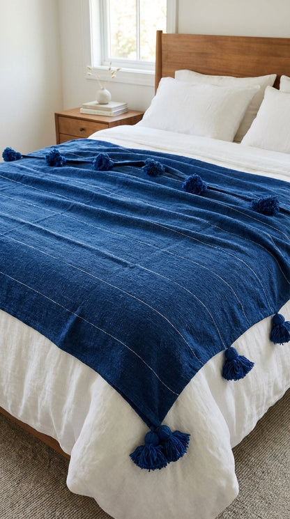Agafay Souk Pom Pom Blanket Blue