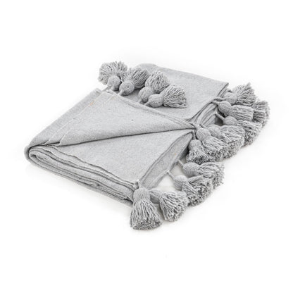Agafay Souk Pom Pom Blanket  Light Grey
