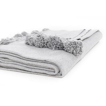 Agafay Souk Pom Pom Blanket  Light Grey