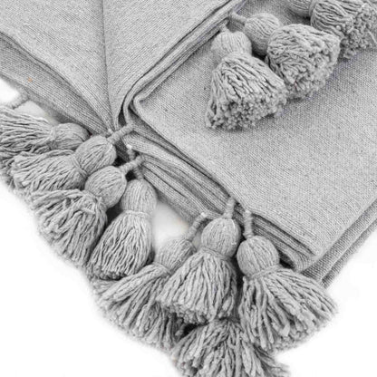 Agafay Souk Pom Pom Blanket  Light Grey