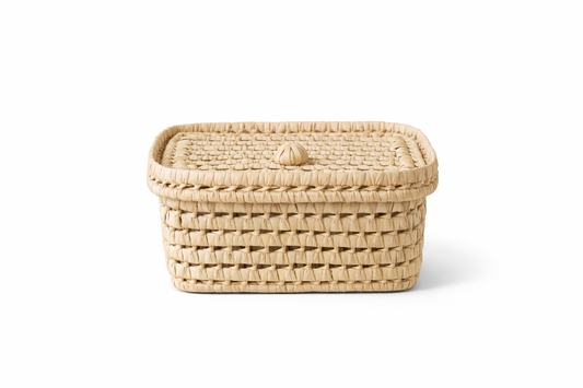 Agafay Souk Rectangular Lidded Palm Leaf Storage Basket