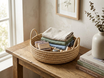 Agafay Souk Round Woven Palm Leaf Serving Tray