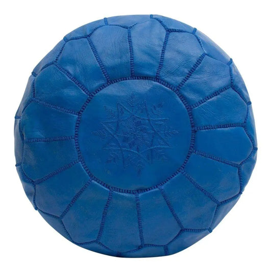 Royal Blue Moroccan Leather Ottoman Pouffe