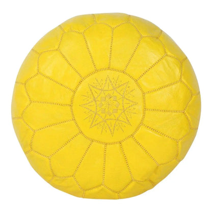 Saffron Yellow Moroccan Leather Ottoman Pouffe