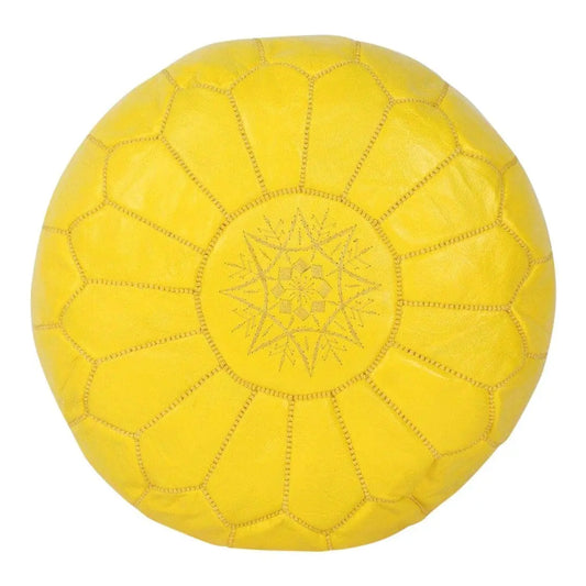 Saffron Yellow Moroccan Leather Ottoman Pouffe