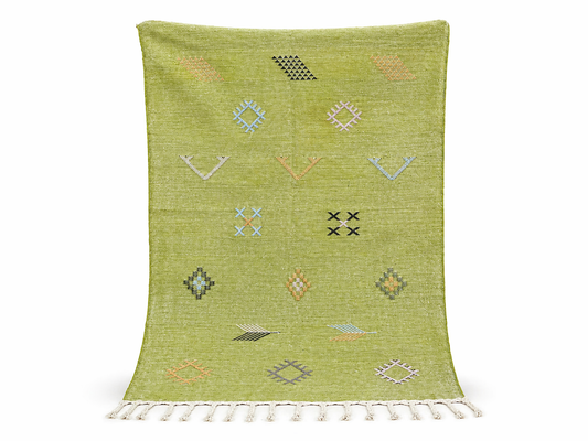Agafay Souk Sage Green Boho Flatweave Cactus Rug