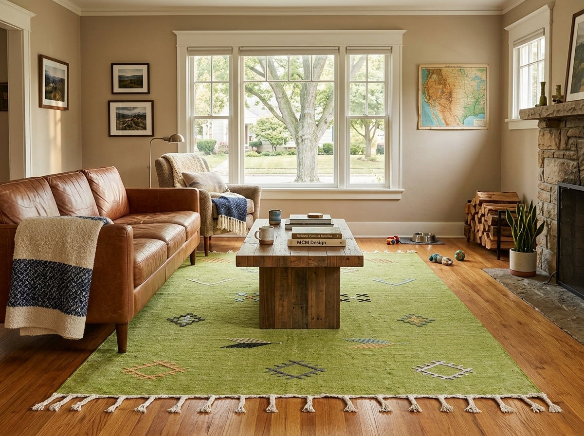 Agafay Souk Sage Green Boho Flatweave Cactus Rug