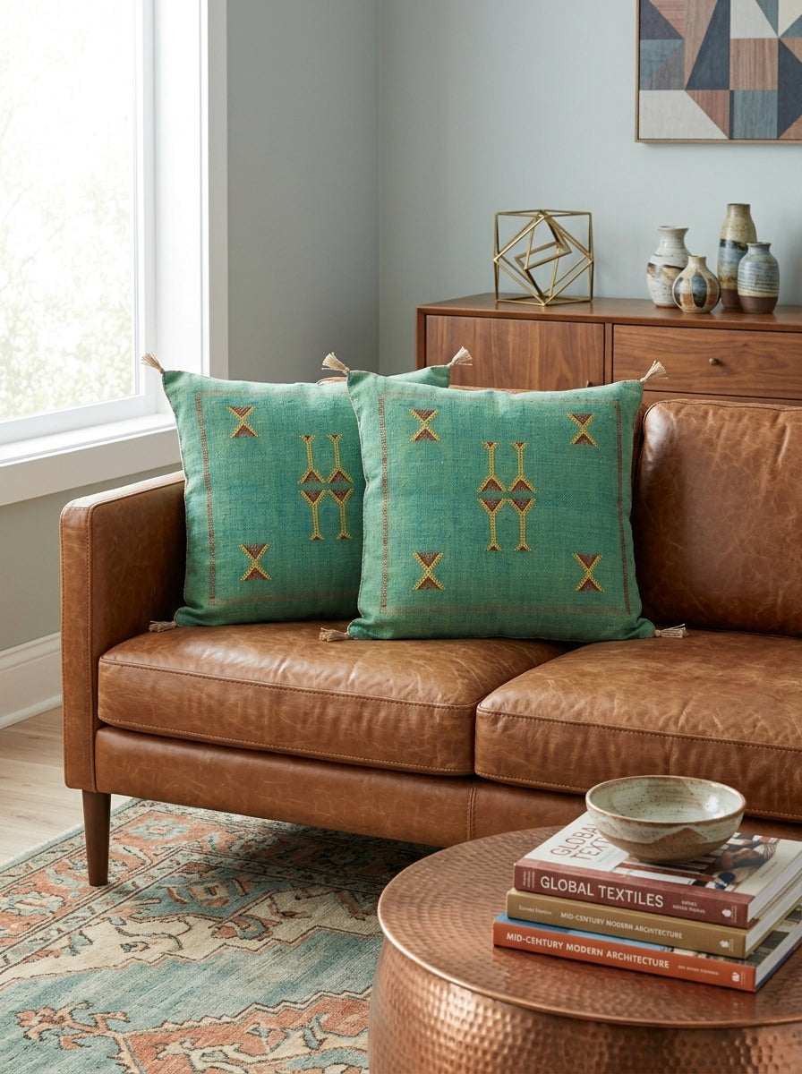 Agafay Souk Sage Green Cactus Silk Pillow