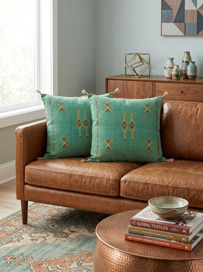 Agafay Souk Sage Green Cactus Silk Pillow