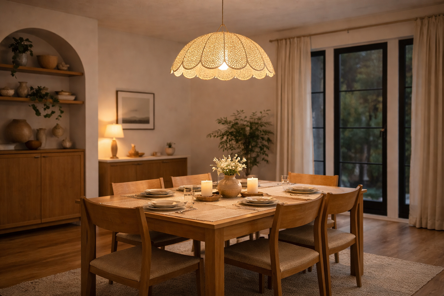 Agafay Souk Seashell Bloom Raffia Pendant Lamp