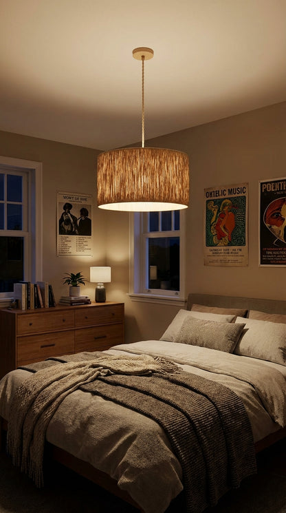Agafay Souk Sunbeam Drum Raffia Pendant Light
