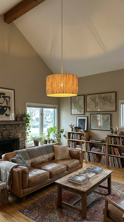 Agafay Souk Sunbeam Drum Raffia Pendant Light