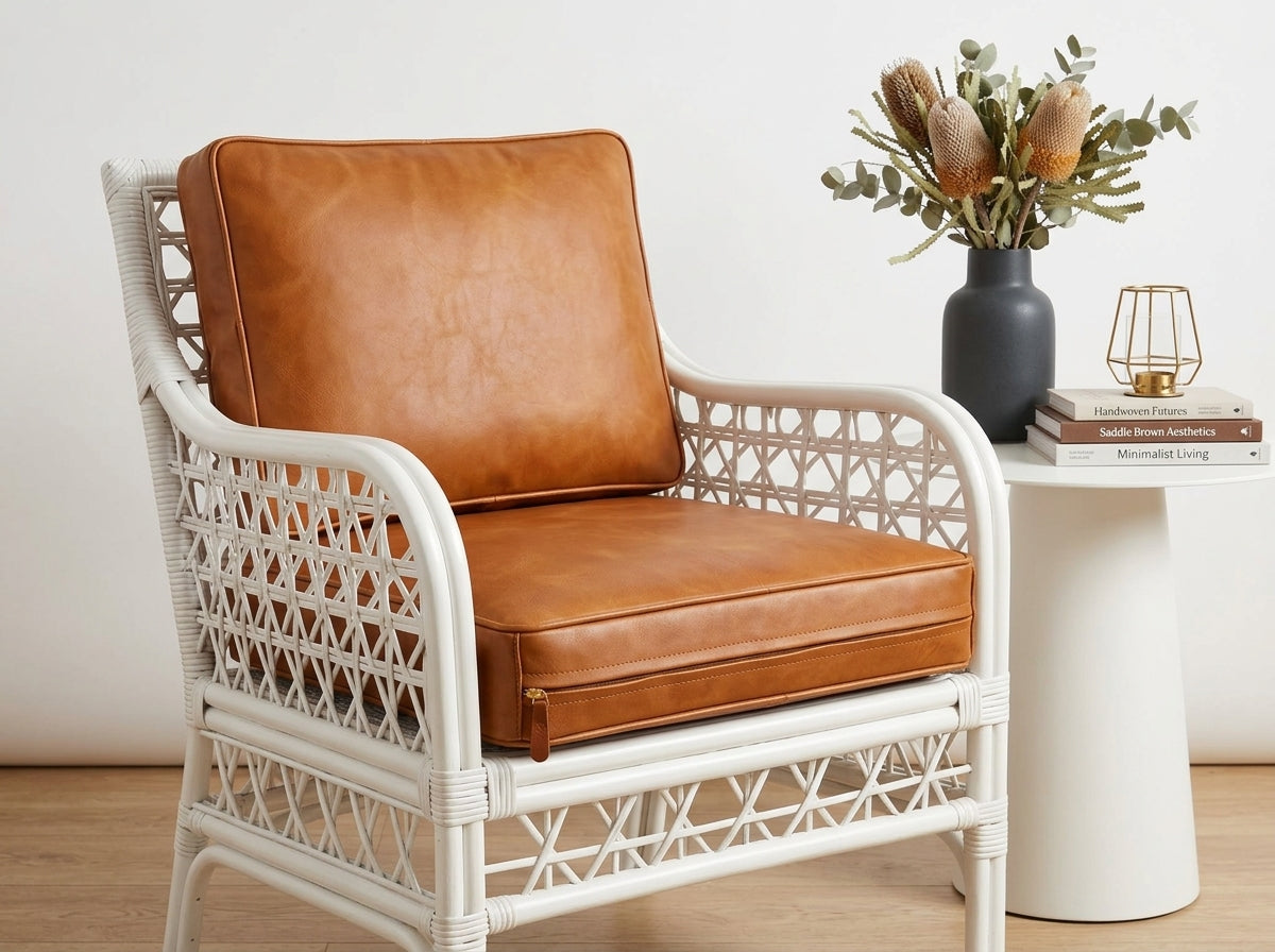 Agafay Souk Tan Square Smooth Leather Chair Pad