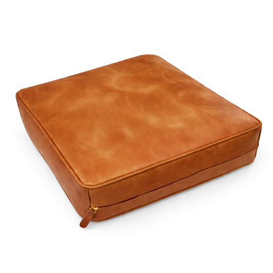 Agafay Souk Tan Square Smooth Leather Chair Pad