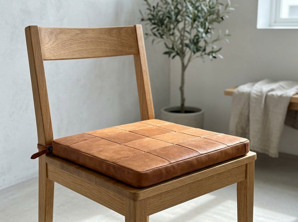 Agafay Souk Tan Square Woven Leather Chair Pad