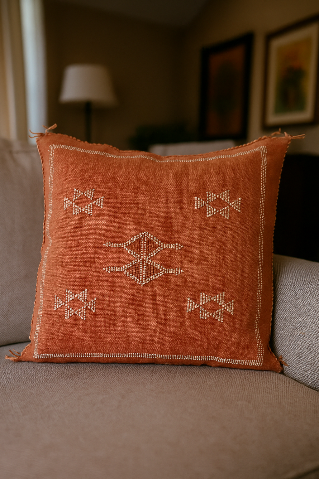 Agafay Souk Terracotta Cactus Silk Pillow