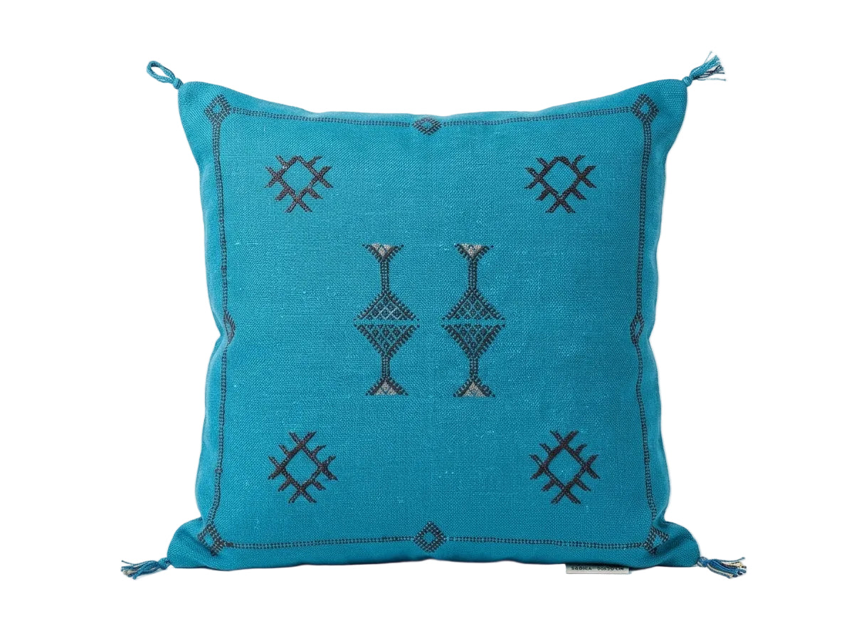 Agafay Souk Turquoise Blue Cactus Silk Pillow