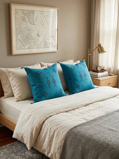 Agafay Souk Turquoise Blue Cactus Silk Pillow