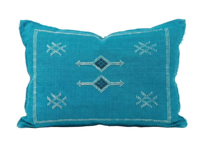 Agafay Souk Vibrant Turquoise Cactus Silk Lumbar Pillow