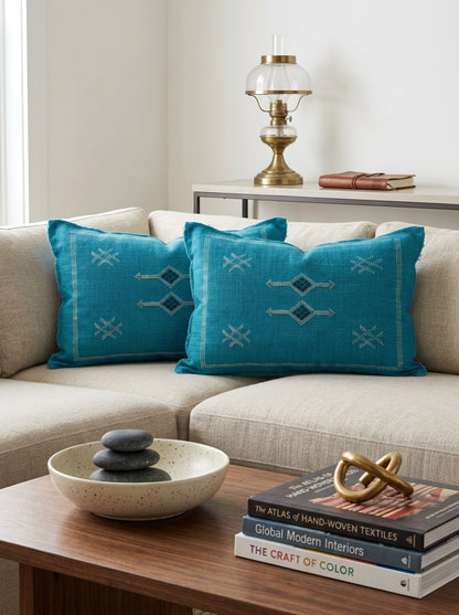 Agafay Souk Vibrant Turquoise Cactus Silk Lumbar Pillow