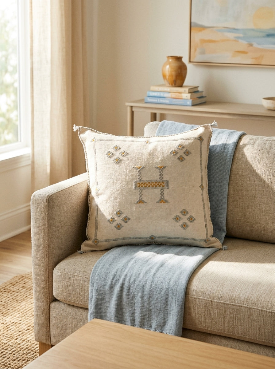 Agafay Souk White Cactus Silk Pillow