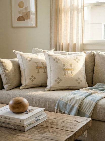 Agafay Souk White Cactus Silk Pillow