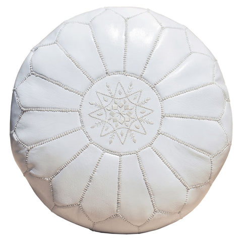 White Oasis Moroccan leather Ottoman Pouffe