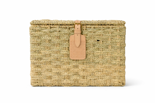Agafay Souk Woven Storage Basket with Leather Buckle