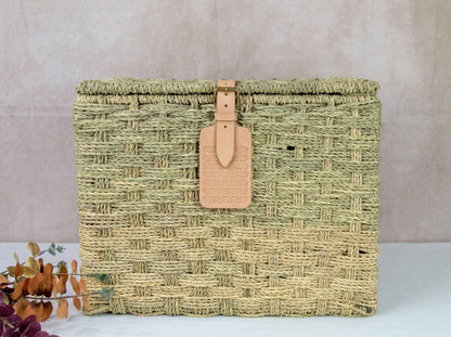 Agafay Souk Woven Storage Basket with Leather Buckle