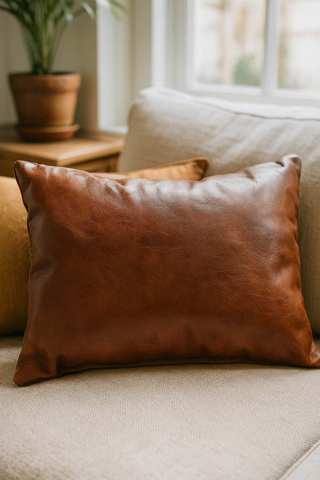 Agafay Souk Atlas Brown Leather Pillow