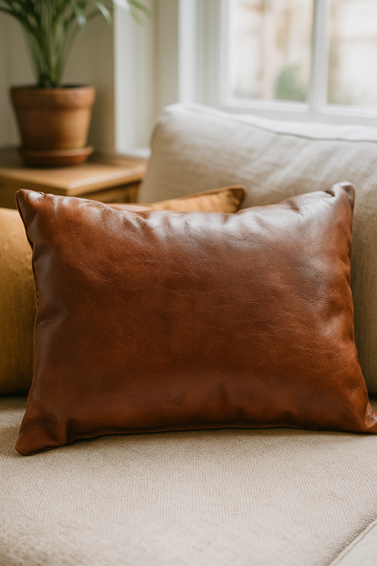 Agafay Souk Atlas Brown Leather Pillow