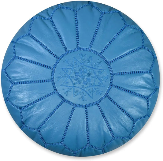 Azure Blue Moroccan Leather Ottoman Pouffe