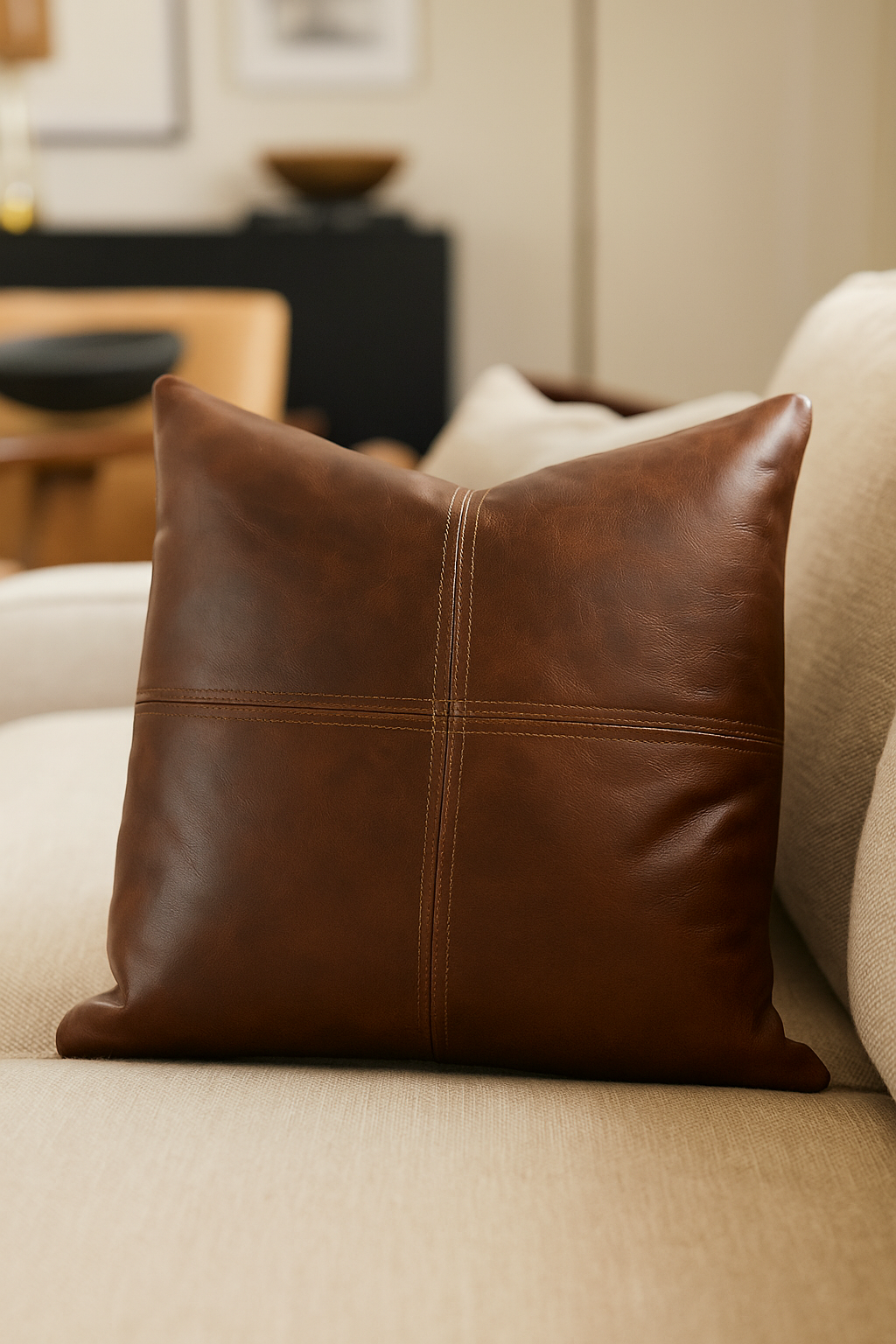 Agafay Souk Caramel Grid Leather Pillow