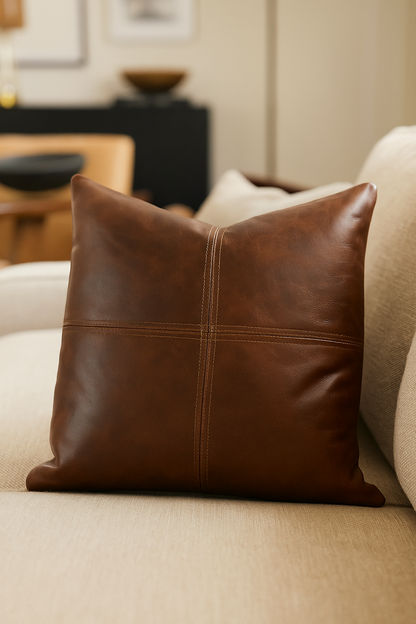 Agafay Souk Caramel Grid Leather Pillow