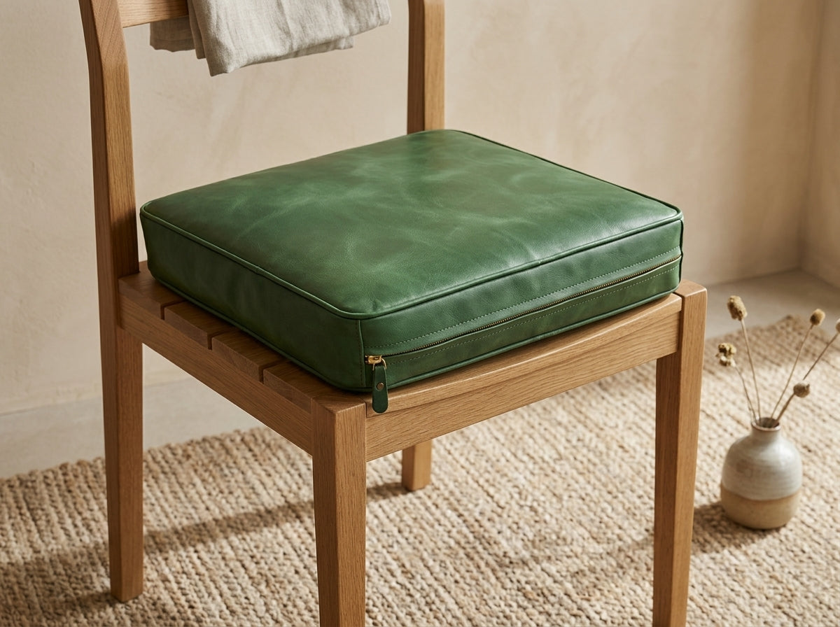 Agafay Souk Forest Green Square Smooth Leather Chair Pad