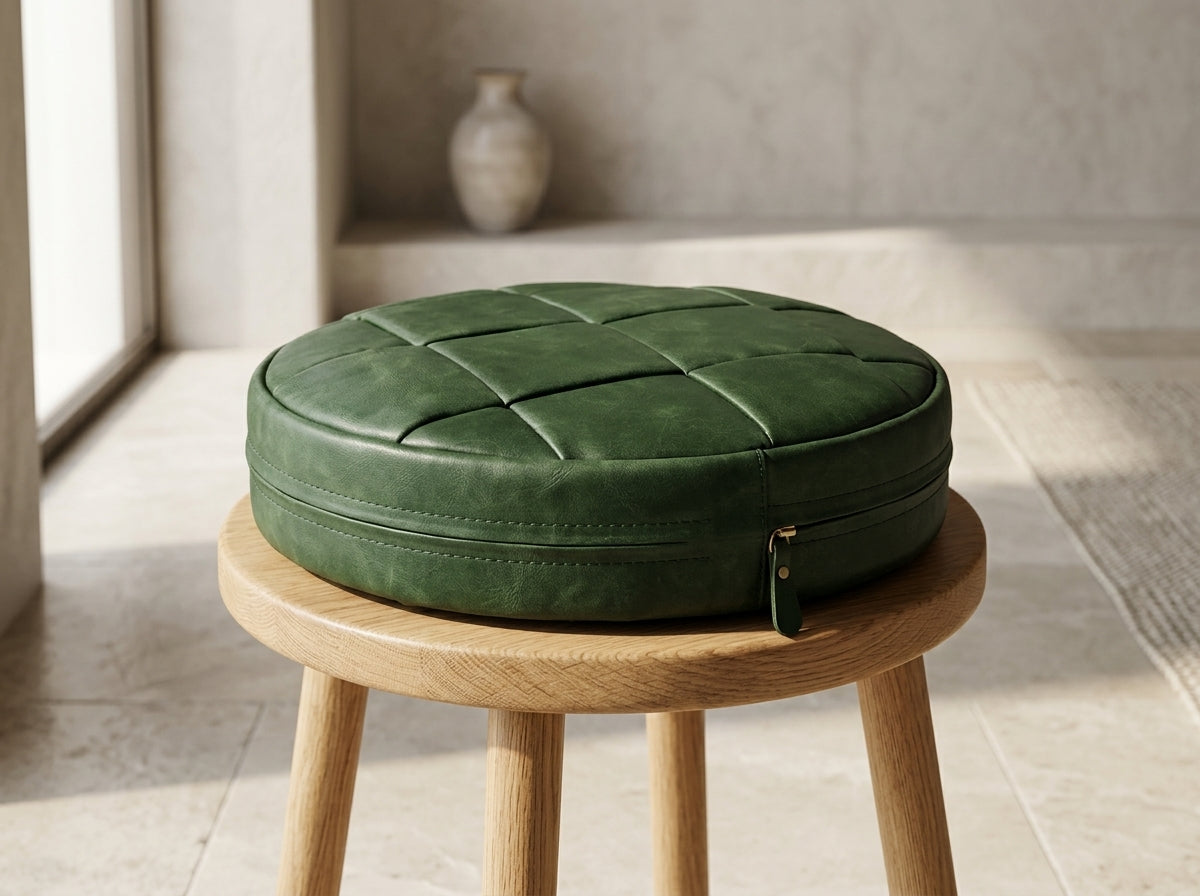 Agafay Souk Forest Green Woven Leather Chair Pad