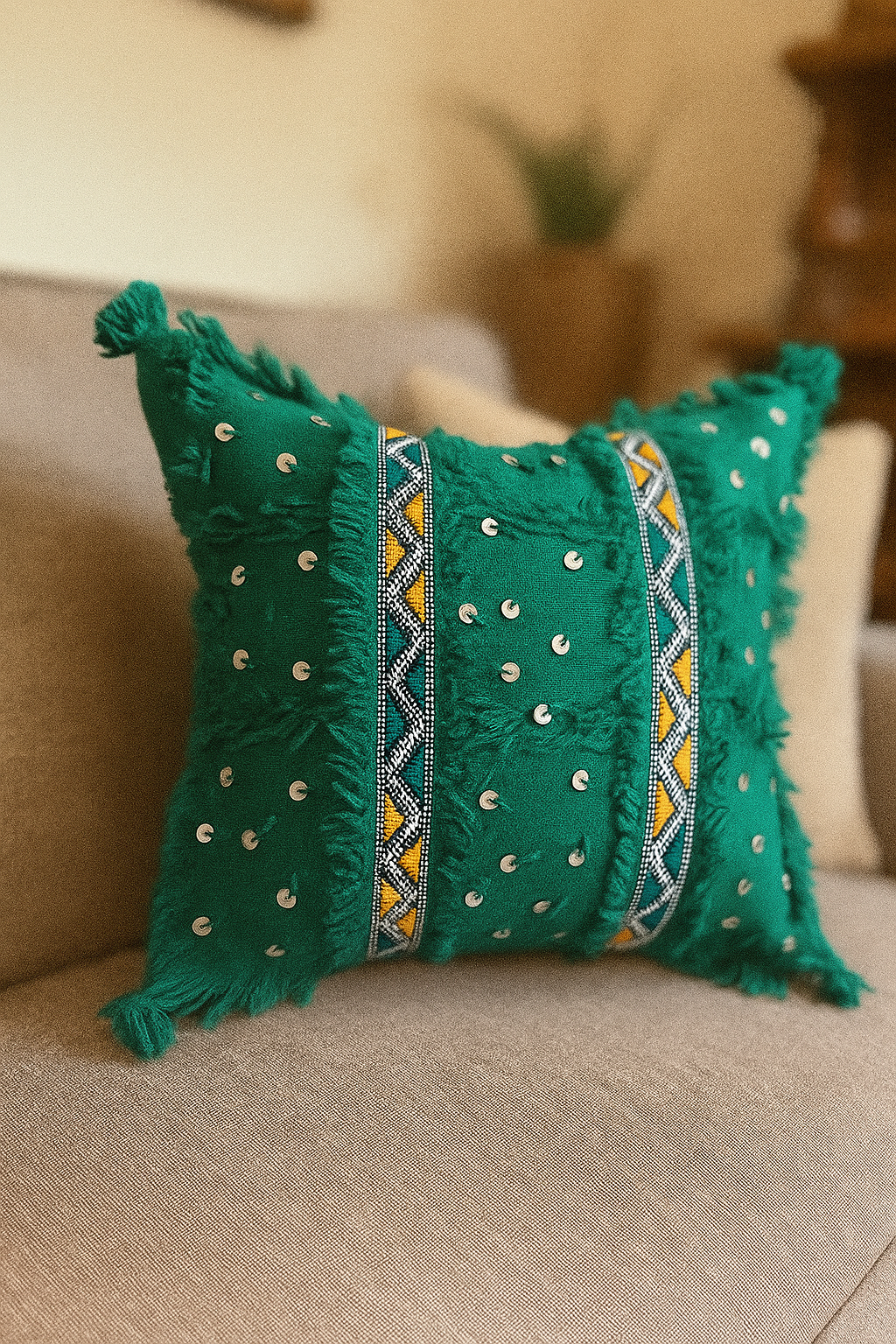 Green Handira Pillow Cover