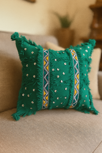 Green Handira Pillow Cover