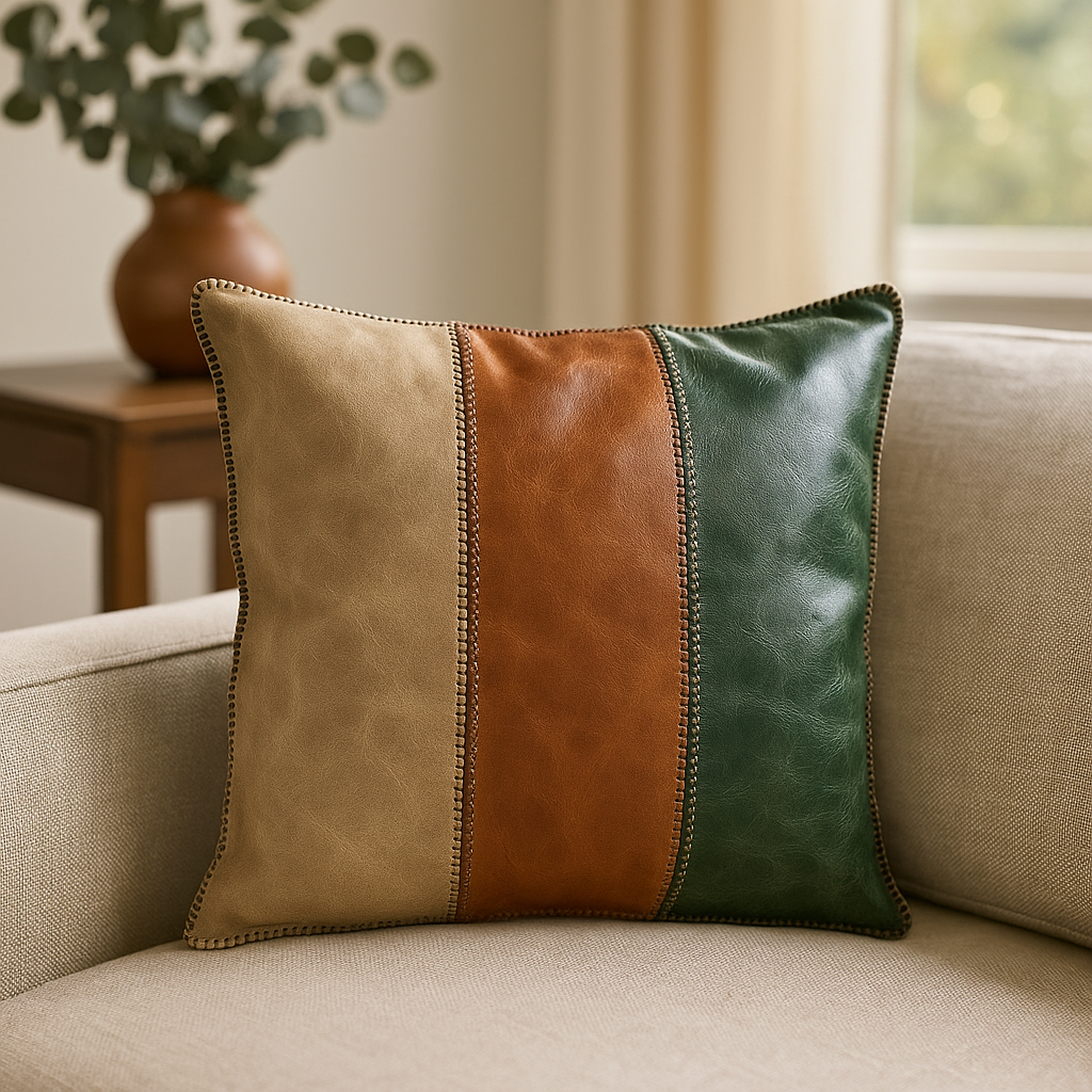 Agafay Souk Heritage Stripe Leather Pillow