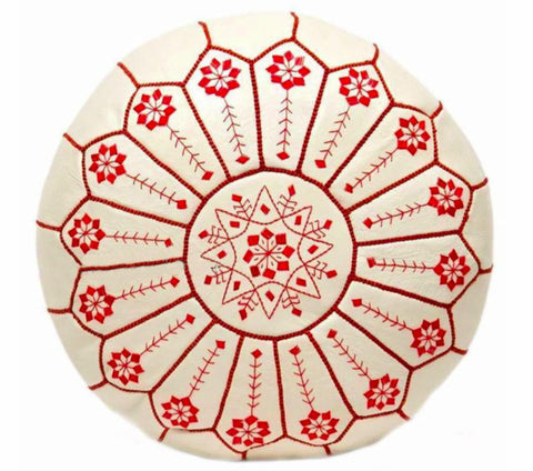 Ivory Kasbah Moroccan leather Ottoman Pouffe
