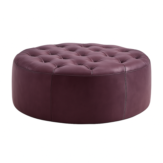 Majorelle Plum Round Moroccan Leather Ottoman