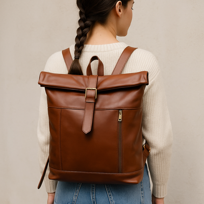 Agafay Souk Nomad Leather Rolltop Backpack