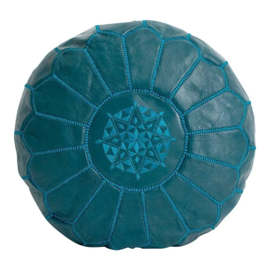 Ocean Teal Moroccan Leather Ottoman Pouffe