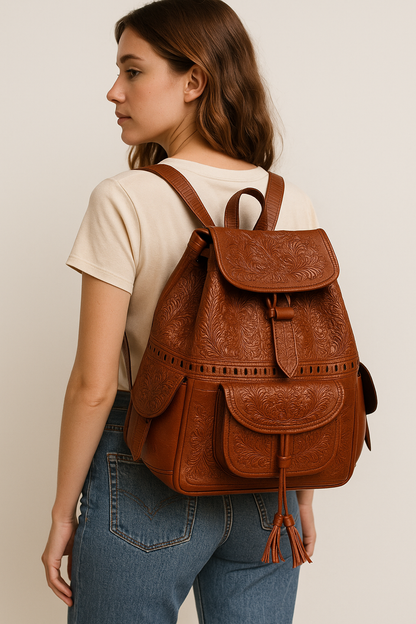 Agafay Souk Ornate Berber Leather Convertible Backpack