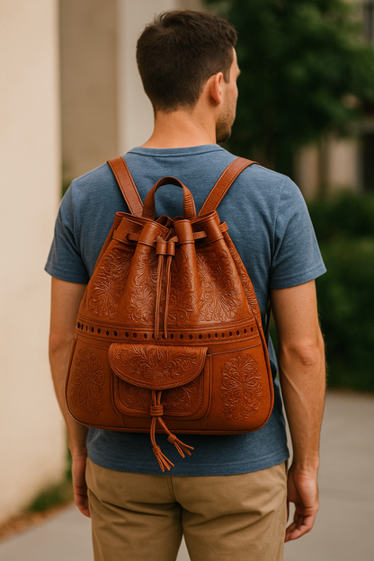 Agafay Souk Ornate Berber Leather Convertible Backpack